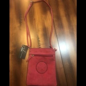 Chateau International faux suede crossbody purse wine color